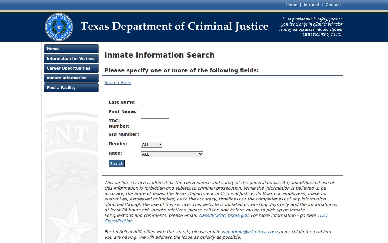 TDCJ inmate search after a Deaf Smith County arrest transfer