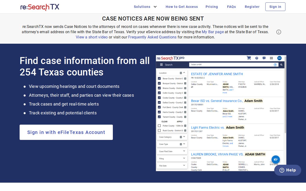 re SearchTX limits for Deaf Smith County criminal court cases