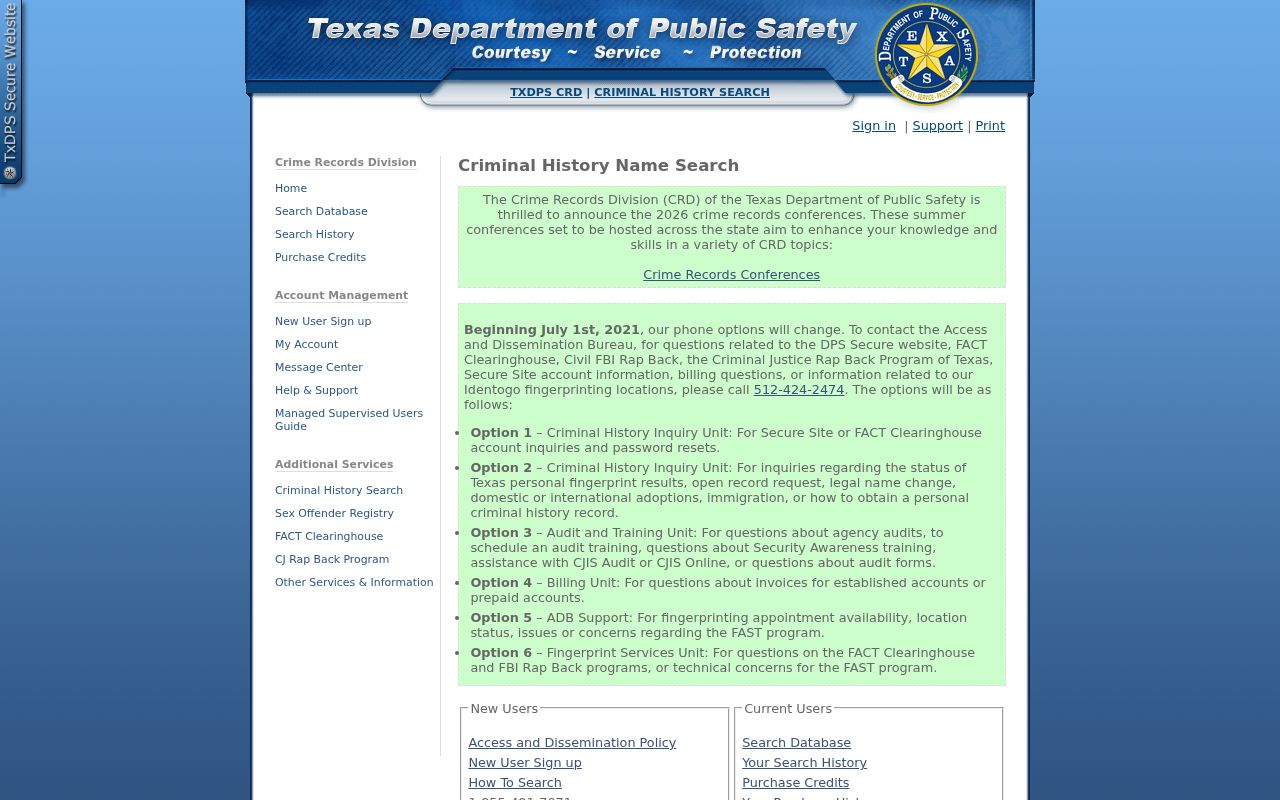 Deaf Smith County criminal history DPS conviction search