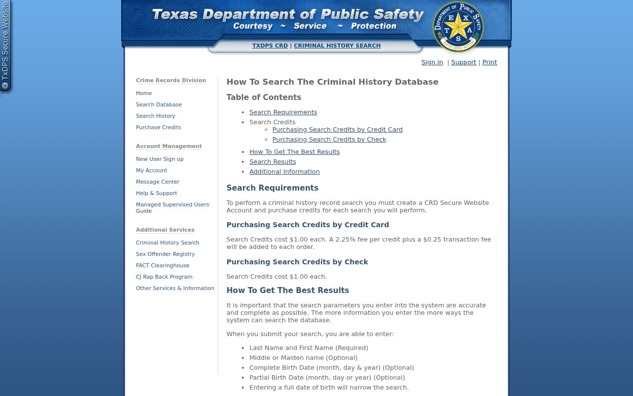 Deaf Smith County criminal record DPS search instructions