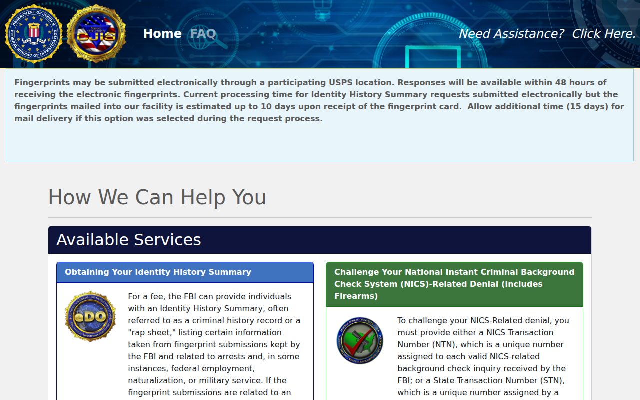 Deaf Smith County criminal record FBI electronic order portal